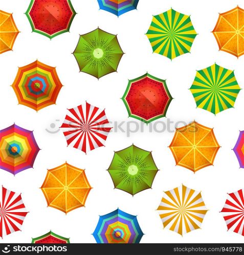 Vector colored summer beach umbrellas top view pattern or background illustration. Vector summer beach umbrellas pattern or background illustration