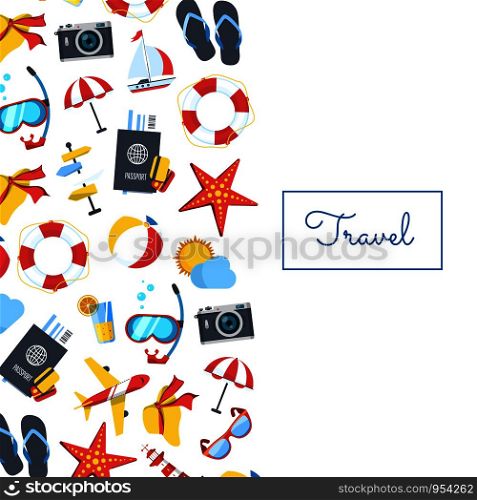 Vector colored travel elements icons set background with place for text illustration. Vector travel elements background with place for text illustration