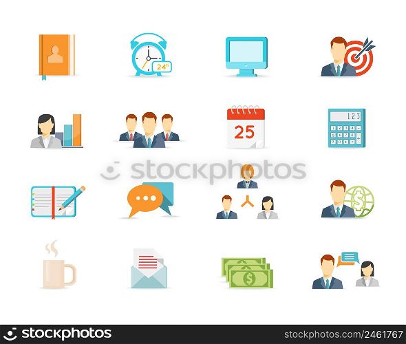 vector colored trendy office work and management icons