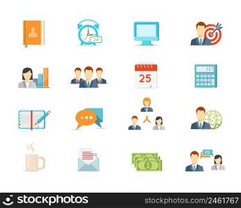 vector colored trendy office work and management icons