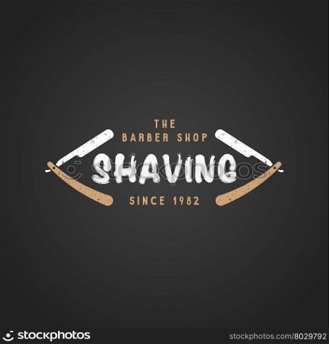 vector colored vintage barber shop hairdresser logo with cut throat razors grunge textured sign isolated black background &#xA;