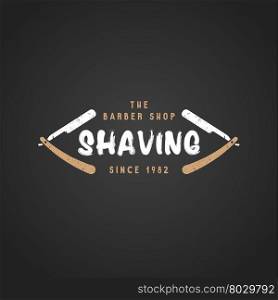 vector colored vintage barber shop hairdresser logo with cut throat razors grunge textured sign isolated black background &#xA;