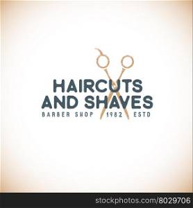vector colored vintage barber shop hairdresser logo with scissors grange textured sign isolated light background &#xA;