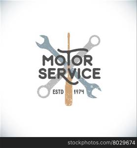 vector colored vintage motor service logo crossed wrenches and screwdriver grunge textured sign isolated light background &#xA;