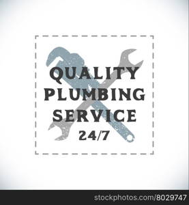 vector colored vintage plumbing service logo crossed adjustable pipe wrench and spanner grunge textured sign isolated light background &#xA;