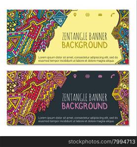 vector colored yellow black abstract zentangle design horizontal banners templates social contacts icons isolated on white background&#xA;