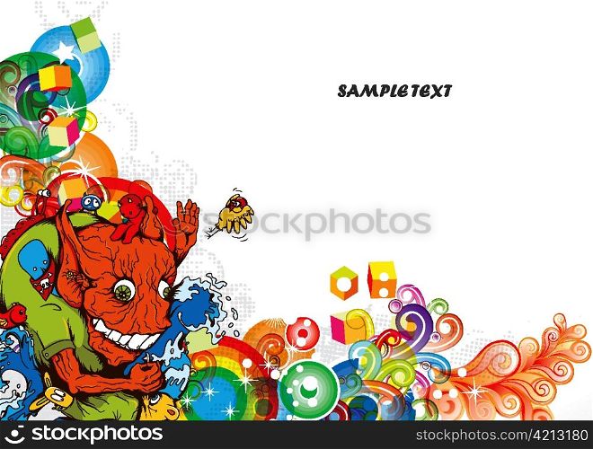 vector colorful abstract background with funny monsters