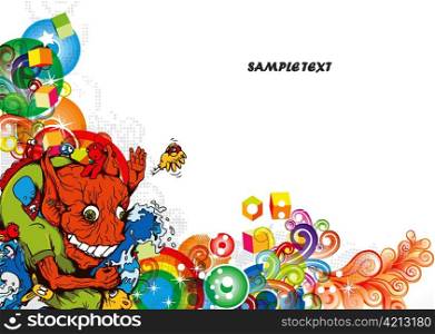 vector colorful abstract background with funny monsters