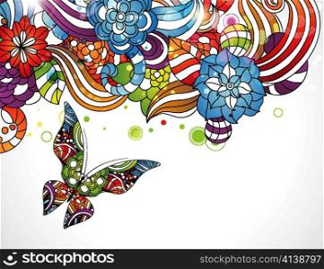 vector colorful abstract floral background with butterfly