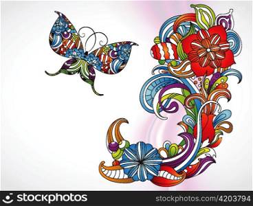 vector colorful abstract floral background with butterfly