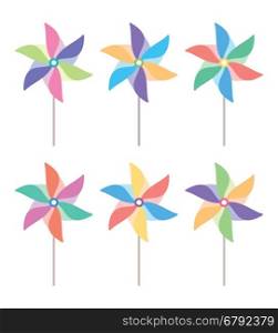 vector colorful and striped pinwheel set