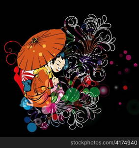 vector colorful background with geisha