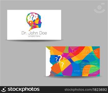 Vector Colorful Business Card Kid Head Modern logo Creative style. Human Child Profile Silhouette Design concept for Company Brand. Rainbow color isolated on gray background.. Vector Colorful Business Card Kid Head Modern logo Creative style. Human Child Profile Silhouette Design concept for Company Brand. Rainbow color isolated on gray background