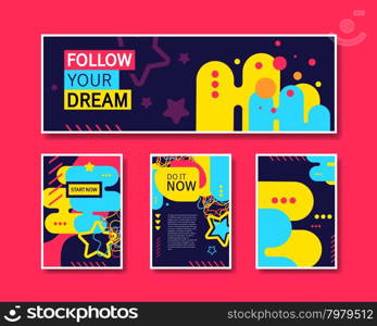 Vector Colorful Design Abstract Modern Style Template Collection for Banner, Flyer, Placard, Brochure and Poster on Red Background.