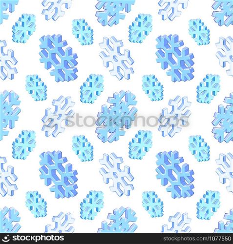vector colorful design isometric realistic snowflake icons illustration seamless pattern isolated white background . isometric snowflake seamless pattern