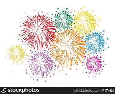 vector colorful fireworks with stars and sparks on white background