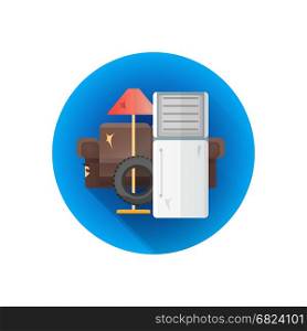 vector colorful flat design bulky recycle waste box illustration blue icon long shadow isolated white background