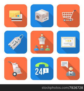 vector colorful flat design business distribution marketing process illustration icons set long shadows&#xA;