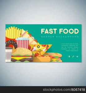 vector colorful flat design various fast food illustration green isolated background deco banner template&#xA;