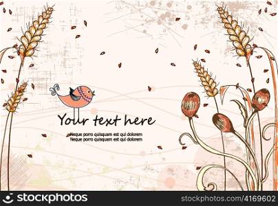 vector colorful floral background with bird
