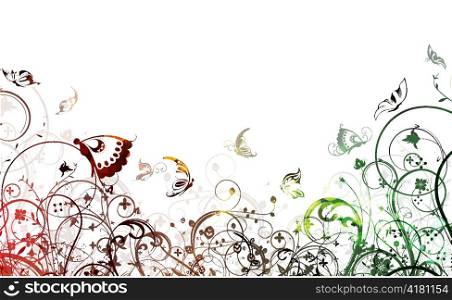 vector colorful floral background with butterflies