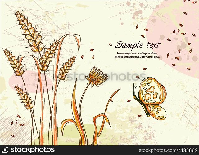 vector colorful floral background with butterfly