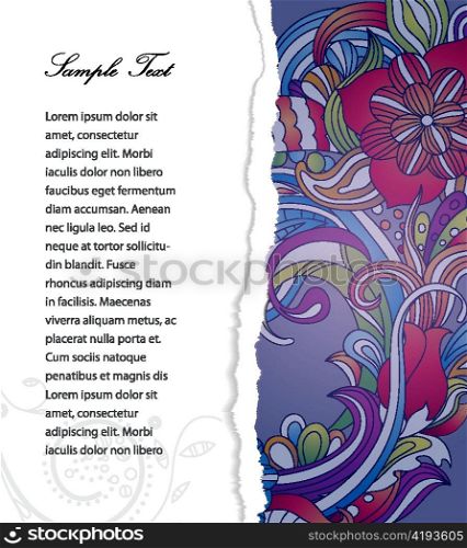 vector colorful floral background with torn cardboard