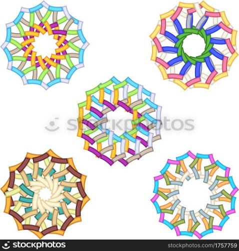 Vector colorful fractal flower creative design collection. Vector fractal set