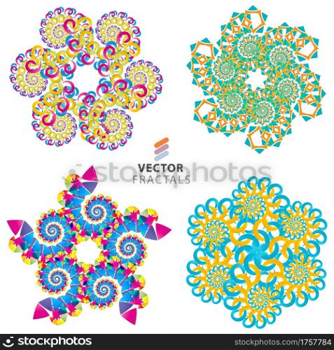 Vector colorful fractal flower creative design collection. Vector fractal set