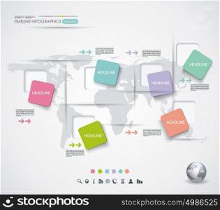 Vector colorful globe map with color stickers.