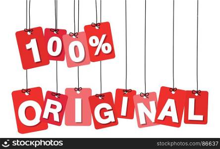 Vector colorful hanging cardboard. Tags - 100 percent guarantee. Vector colorful hanging cardboard. Tags - 100 percent guarantee on white background