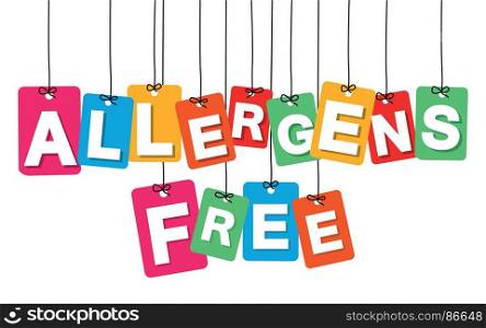 Vector colorful hanging cardboard. Tags - allergens free. Vector colorful hanging cardboard. Tags - allergens free on white background