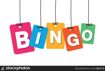 Vector colorful hanging cardboard. Tags - bingo. Vector colorful hanging cardboard. Tags - bingo on white background