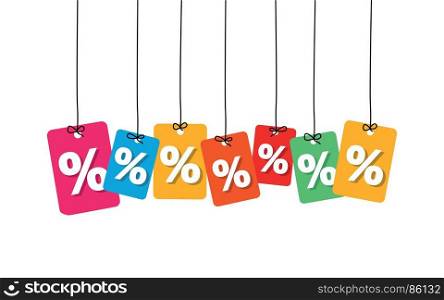Vector colorful hanging cardboard. Tags - discount. Vector colorful hanging cardboard. Tags - discount on white background