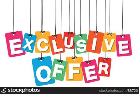 Vector colorful hanging cardboard. Tags - exclusive offer. Vector colorful hanging cardboard. Tags - exclusive offer on white background