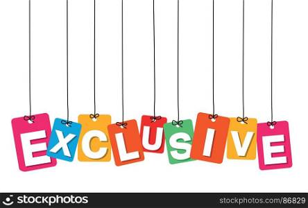 Vector colorful hanging cardboard. Tags - exclusive. Vector colorful hanging cardboard. Tags - exclusive on white background