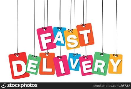 Vector colorful hanging cardboard. Tags - fast delivery. Vector colorful hanging cardboard. Tags - fast delivery on white background