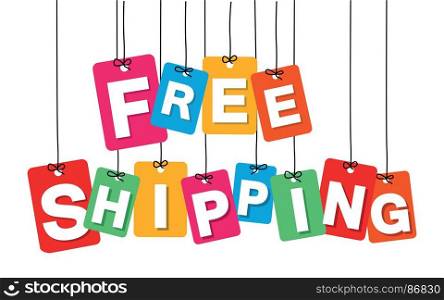 Vector colorful hanging cardboard. Tags - free shipping. Vector colorful hanging cardboard. Tags - free shipping on white background