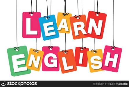 Vector colorful hanging cardboard. Tags - learn english. Vector colorful hanging cardboard. Tags - learn english on white background