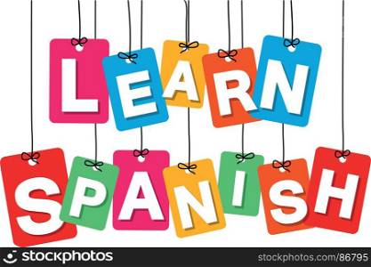 Vector colorful hanging cardboard. Tags - learn spanish. Vector colorful hanging cardboard. Tags - learn spanish on white background