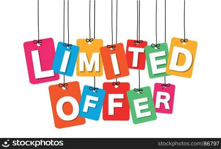 Vector colorful hanging cardboard. Tags - limited offer. Vector colorful hanging cardboard. Tags - limited offer on white background
