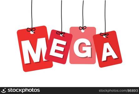 Vector colorful hanging cardboard. Tags - mega offer. Vector colorful hanging cardboard. Tags - mega offer on white background