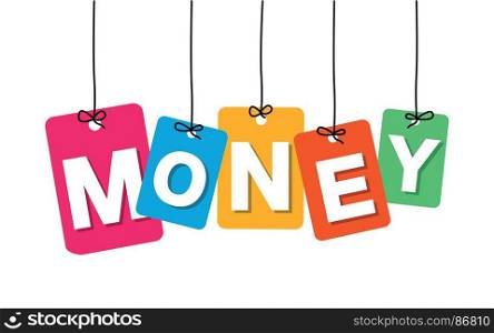 Vector colorful hanging cardboard. Tags - money. Vector colorful hanging cardboard. Tags - money on white background