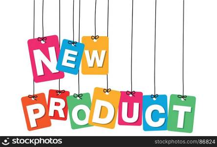 Vector colorful hanging cardboard. Tags - new product. Vector colorful hanging cardboard. Tags - new product on white background