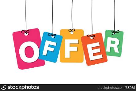 Vector colorful hanging cardboard. Tags - offer. Vector colorful hanging cardboard. Tags - offer on white background