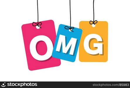 Vector colorful hanging cardboard. Tags - omg. Vector colorful hanging cardboard. Tags - omg on white background