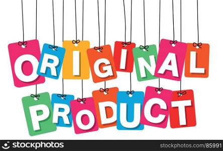 Vector colorful hanging cardboard. Tags - original product. Vector colorful hanging cardboard. Tags - original product on white background