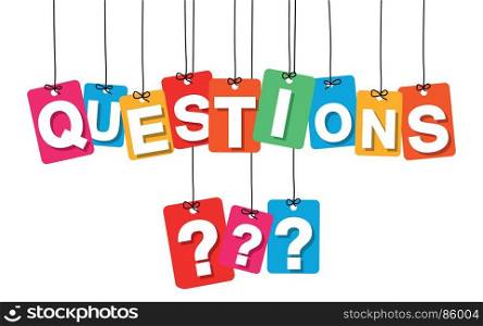 Vector colorful hanging cardboard. Tags - questions. Vector colorful hanging cardboard. Tags - questions on white background