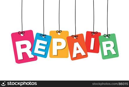 Vector colorful hanging cardboard. Tags - repair. Vector colorful hanging cardboard. Tags - repair on white background