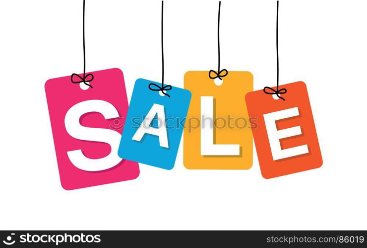 Vector colorful hanging cardboard. Tags - sale. Vector colorful hanging cardboard. Tags - sale on white background